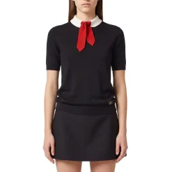 Valentino Garavani Kurzarmpullover mit Seiden-Detail schwarz T-Shirt
