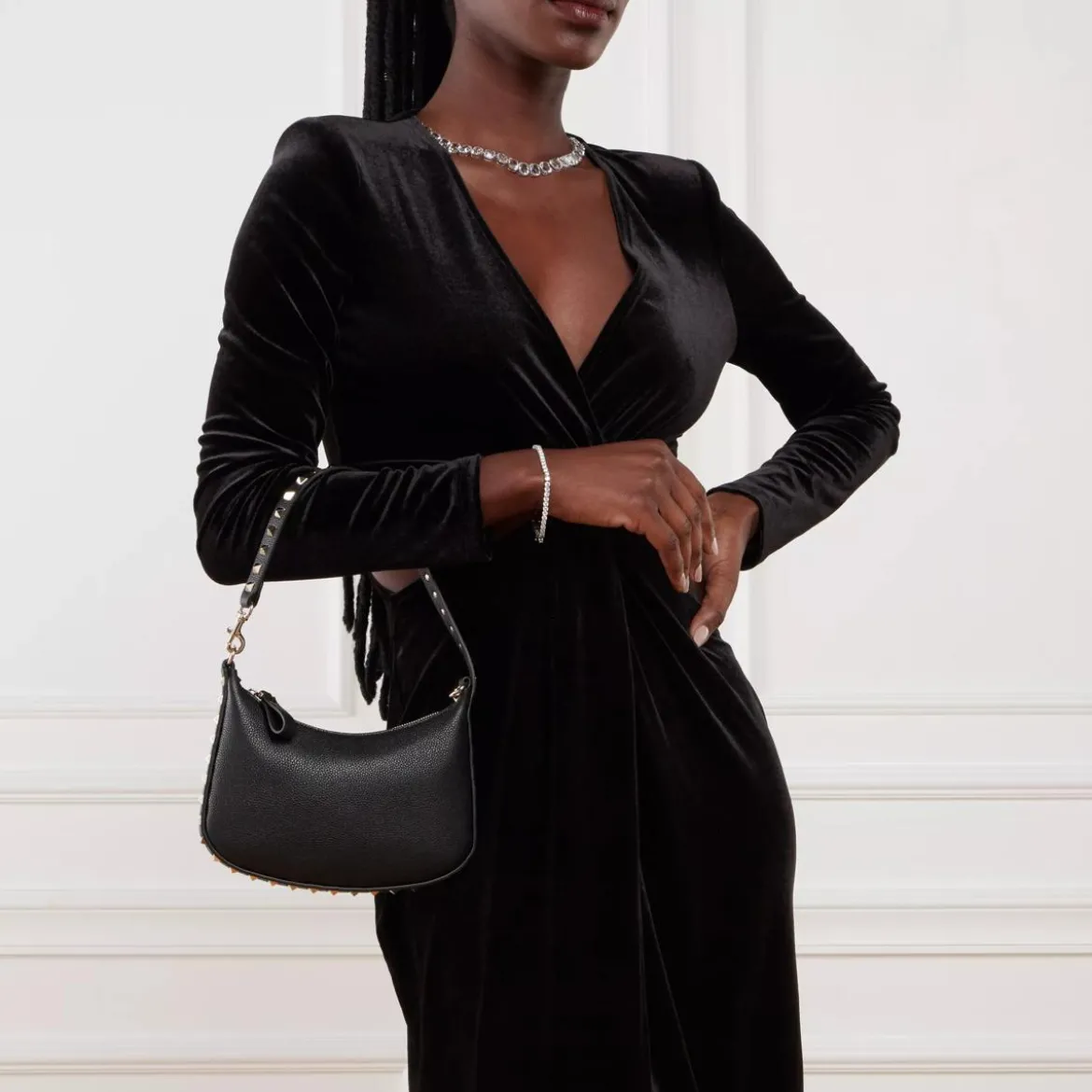 Valentino Garavani Mini Hobo Rockstud Nero Schultertasche