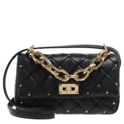 Valentino Garavani Rockstud Spike Foldover Top Shoulder Bag Nero Crossbody Bag