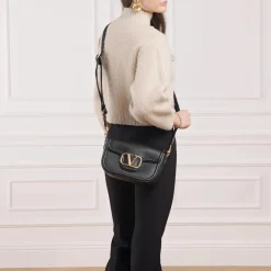 Valentino Garavani Shoulder Bag Alltime Brass Logo Nero Crossbody Bag