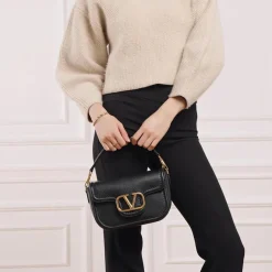 Valentino Garavani Shoulder Bag Alltime Brass Logo Nero Crossbody Bag