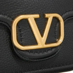 Valentino Garavani Shoulder Bag Alltime Brass Logo Nero Crossbody Bag
