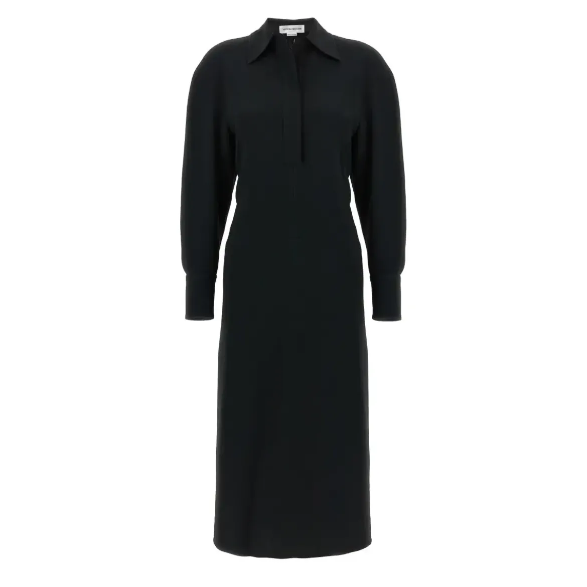 Victoria Beckham Long Sleeve Polo Collar Midi' Dress Schwarz Midikleid