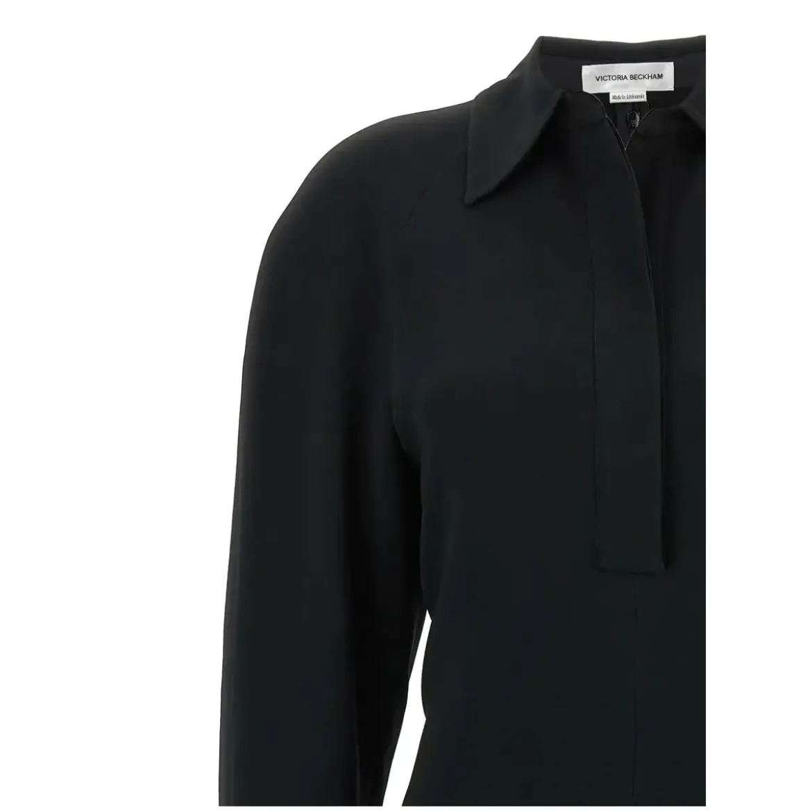 Victoria Beckham Long Sleeve Polo Collar Midi' Dress Schwarz Midikleid