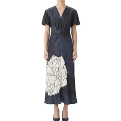 Victoria Beckham Midikleid Eve mit Blumenmuster schwarz Midikleid
