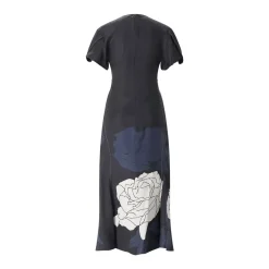 Victoria Beckham Midikleid Eve mit Blumenmuster schwarz Midikleid
